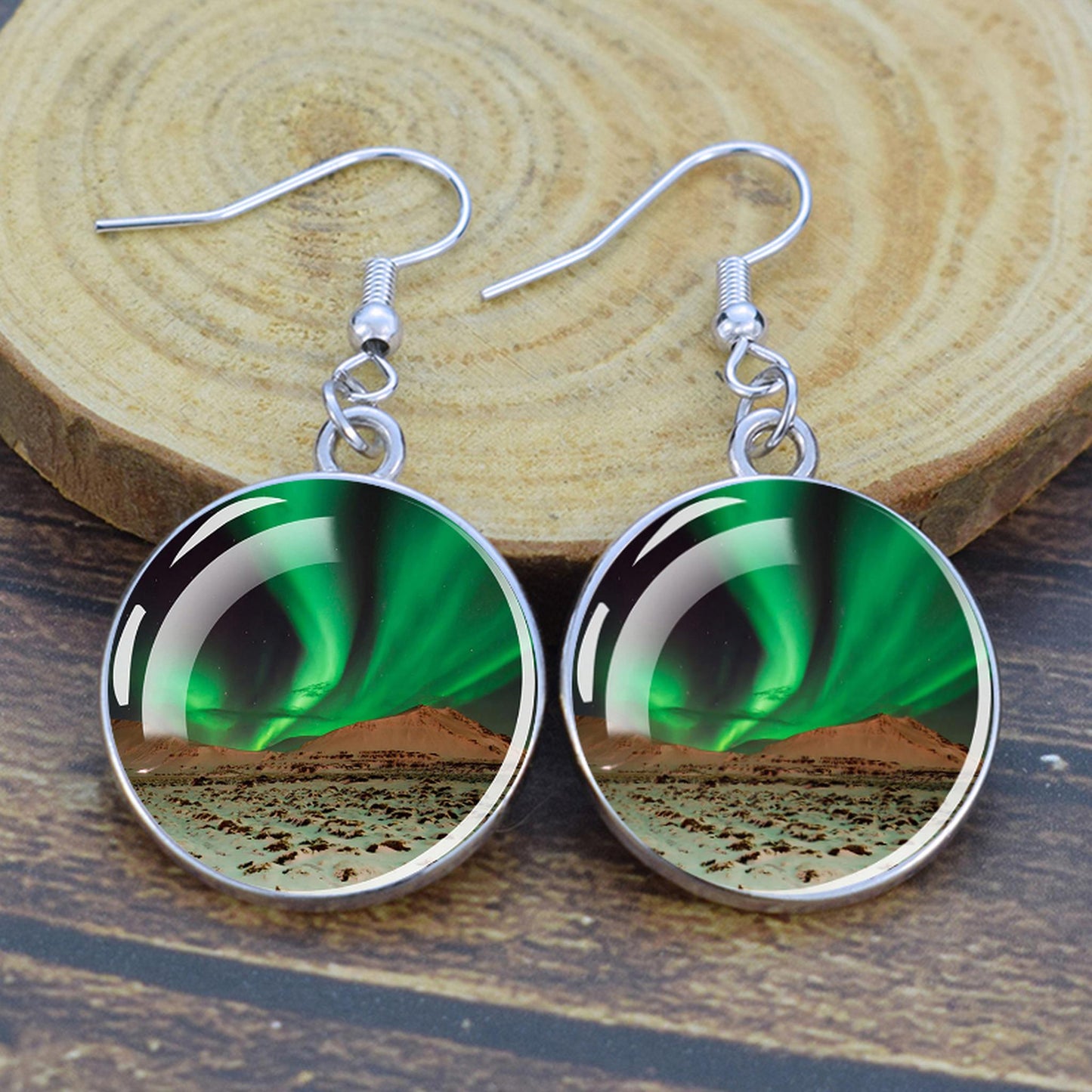 Gaismas Aurora Borealis Drop Auskari - Ziemeļblāzmas rotaslietas - Unikāli stikla Cabochon Dangle Auskari - Perfekta Aurora Lovers dāvana