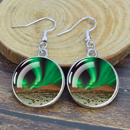 Luminous Aurora Borealis Drop Earrings - Northern Lights Jewelry - Unique Glass Cabochon Dangle Earrings - Perfect Aurora Lovers Gift