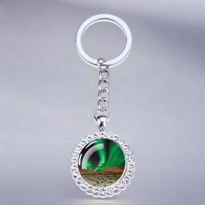 Luminous Aurora Borealis Silver Keyring - Northern Light Jewelry - Rhinestones Glass Key Chain - Perfect Aurora Lovers Gift