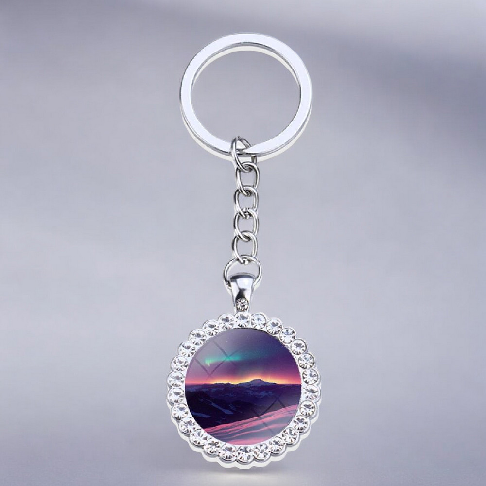 Luminous Aurora Borealis Silver Keyring - Northern Light Jewelry - Rhinestones Glass Key Chain - Perfect Aurora Lovers Gift