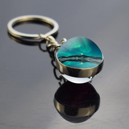 Luminous Aurora Borealis Keyring - Northern Light Jewelry - Unique Double Side Glass Ball Key Chain - Perfect Aurora Lovers Gift