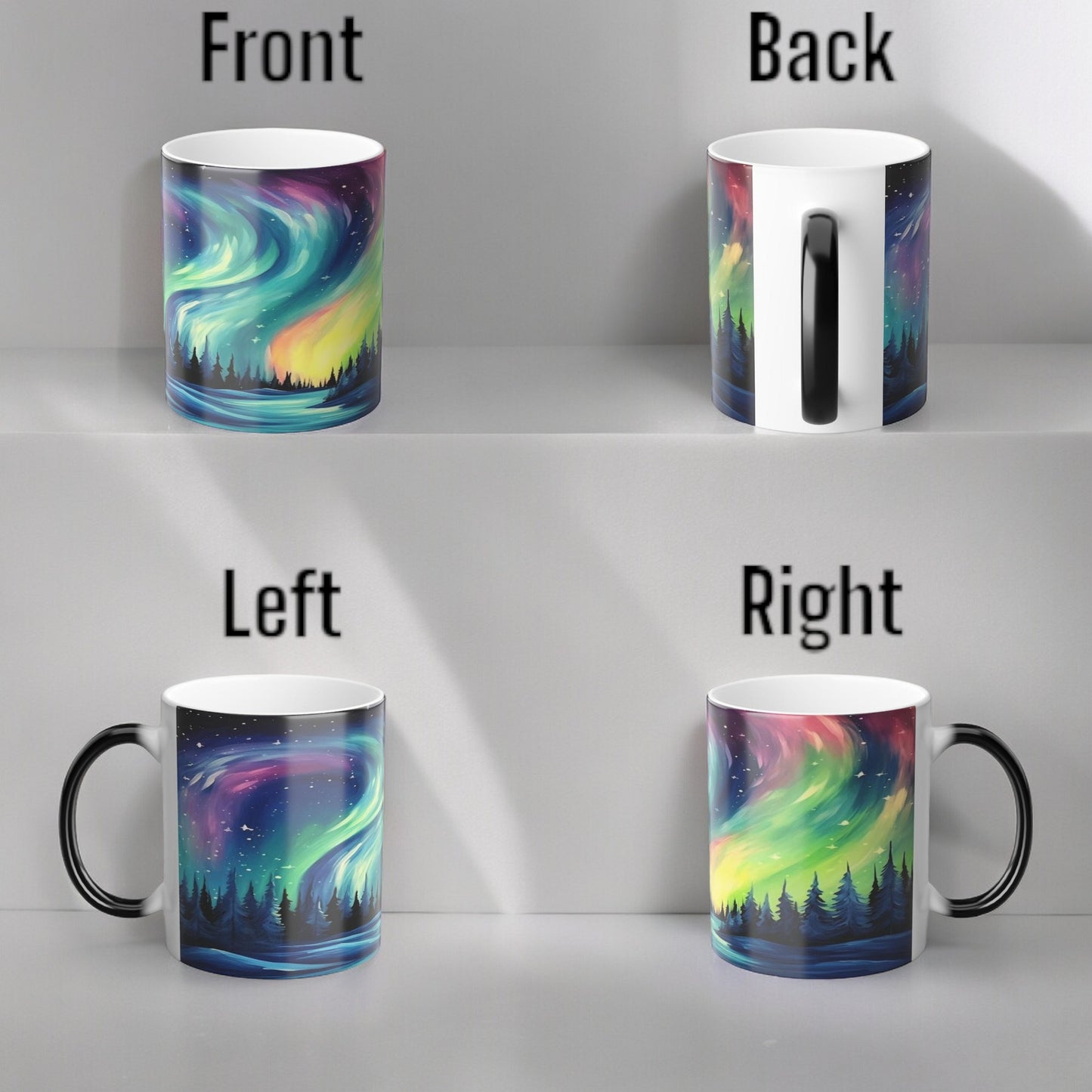 Fortryllende Aurora Borealis varmefølsomt krus - Northern Lights Magic Color Morphing-krus 11 oz - Heat Reactive Night Sky Coffee Cup - Perfekt gave til naturelskere