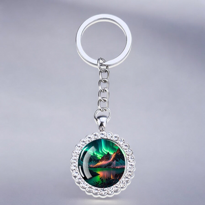 Luminous Aurora Borealis Silver Keyring - Northern Light Jewelry - Rhinestones Glass Key Chain - Perfect Aurora Lovers Gift