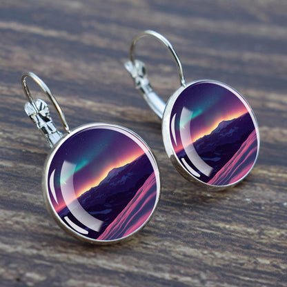 Luminous Aurora Borealis Hook Earrings - Northern Lights Jewelry - Unique Glass Cabochon Drop Earrings - Perfect Aurora Lovers Gift