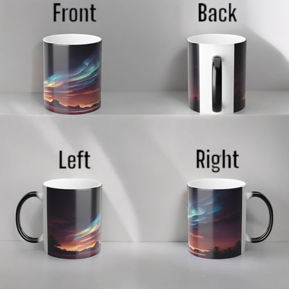 Fortryllende Aurora Borealis varmefølsomt krus - Northern Lights Magic Color Morphing-krus 11 oz - Heat Reactive Night Sky Coffee Cup - Perfekt gave til naturelskere