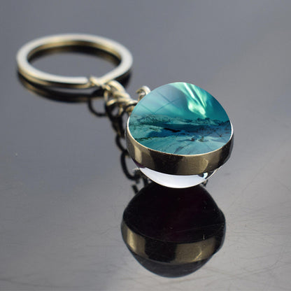 Luminous Aurora Borealis Keyring - Northern Light Jewelry - Unique Double Side Glass Ball Key Chain - Perfect Aurora Lovers Gift