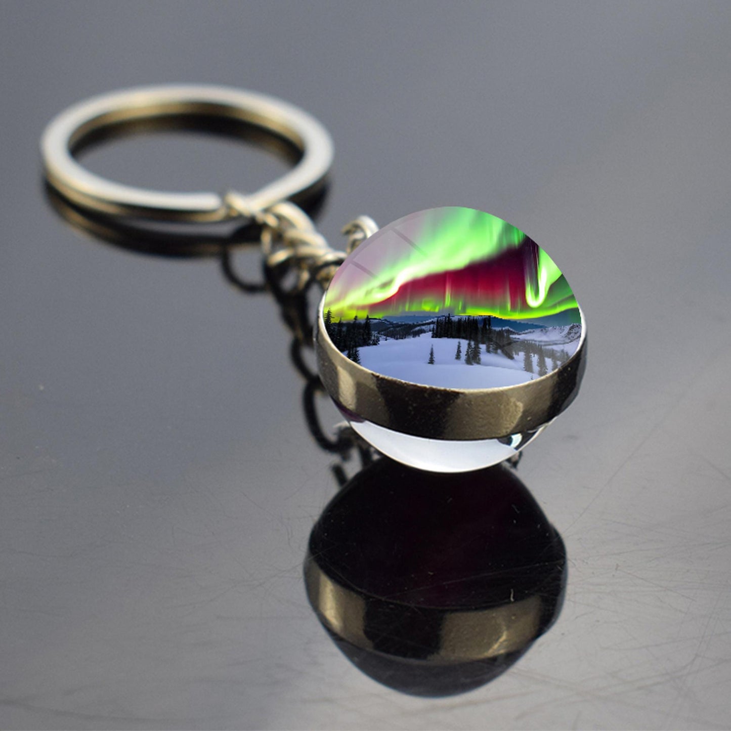 Luminous Aurora Borealis Keyring - Northern Light Jewelry - Unique Double Side Glass Ball Key Chain - Perfect Aurora Lovers Gift