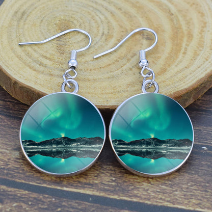 Luminous Aurora Borealis Drop Earrings - Northern Lights Jewelry - Unique Glass Cabochon Dangle Earrings - Perfect Aurora Lovers Gift