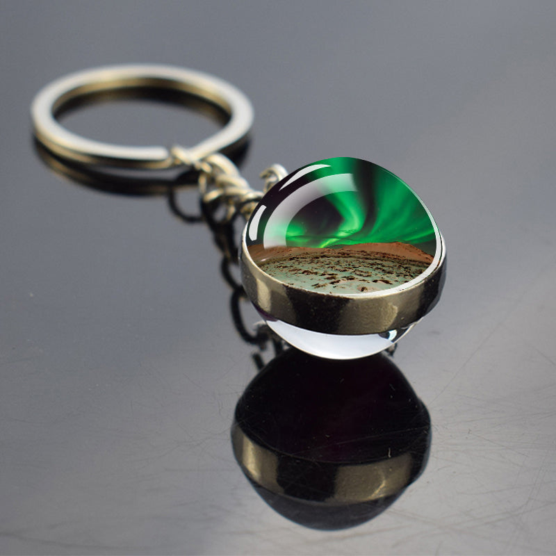 Luminous Aurora Borealis Keyring - Northern Light Jewelry - Unique Double Side Glass Ball Key Chain - Perfect Aurora Lovers Gift