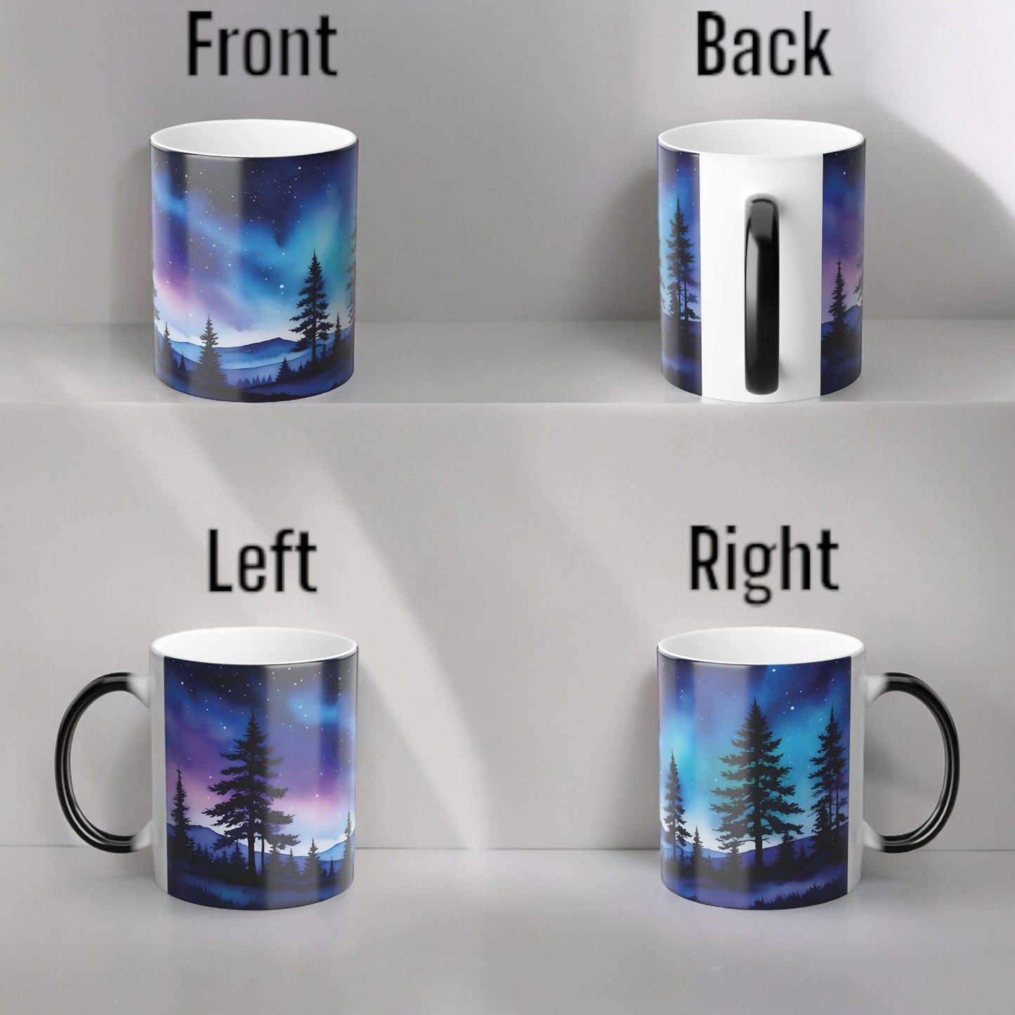 Tasse sensible à la chaleur Aurore boréale enchanteresse - Tasse de morphing de couleur magique des aurores boréales 11 oz - Tasse à café ciel nocturne réactive à la chaleur - Cadeau parfait pour les amoureux de la nature