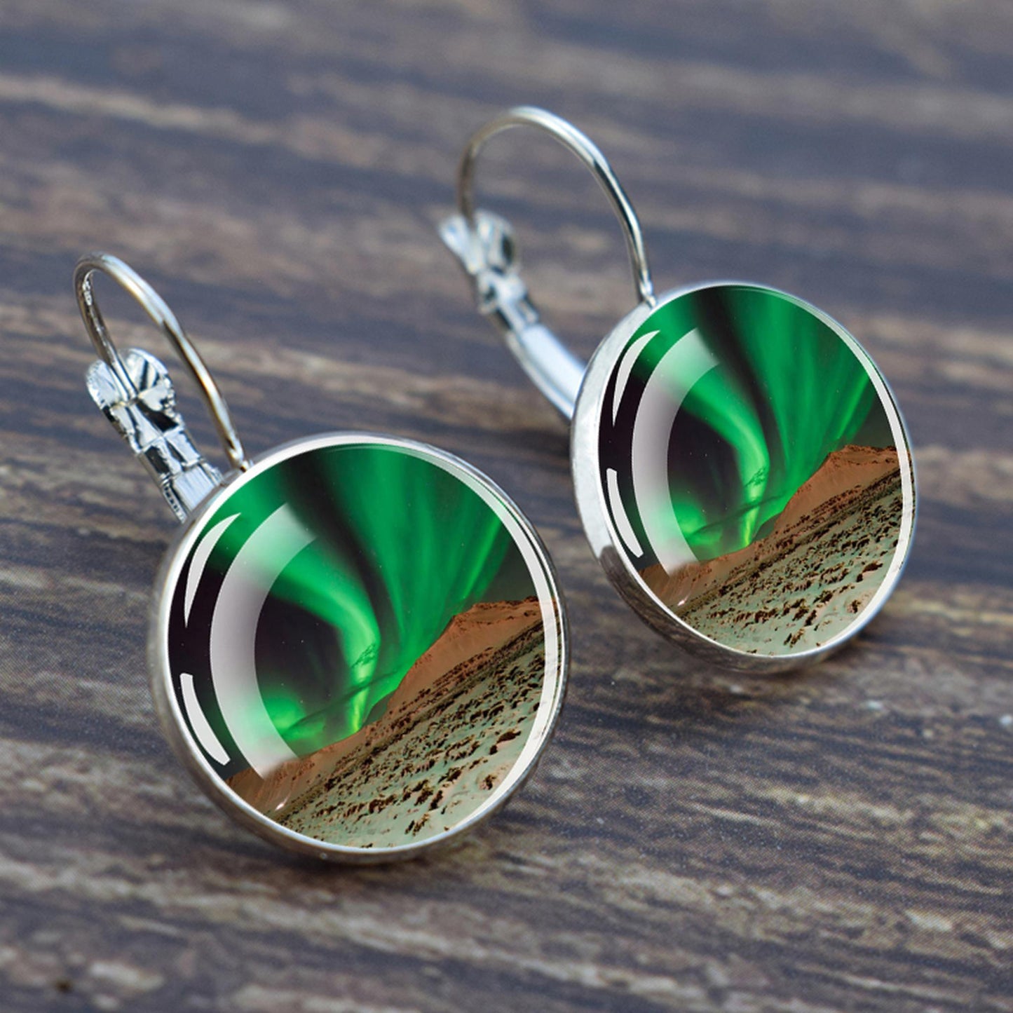 Luminous Aurora Borealis Hook Earrings - Northern Lights Jewelry - Unique Glass Cabochon Drop Earrings - Perfect Aurora Lovers Gift