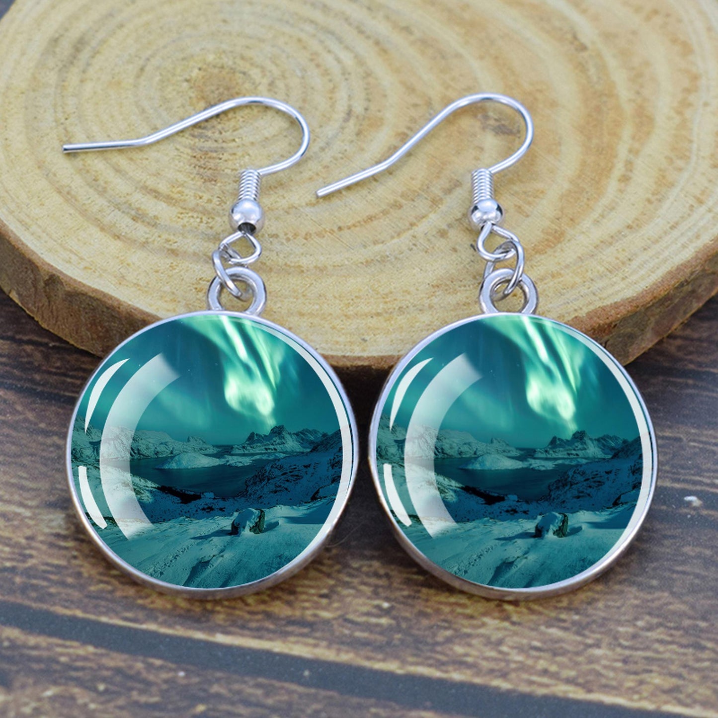 Gaismas Aurora Borealis Drop Auskari - Ziemeļblāzmas rotaslietas - Unikāli stikla Cabochon Dangle Auskari - Perfekta Aurora Lovers dāvana