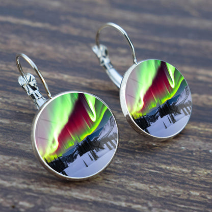 Luminous Aurora Borealis Hook Earrings - Northern Lights Jewelry - Unique Glass Cabochon Drop Earrings - Perfect Aurora Lovers Gift