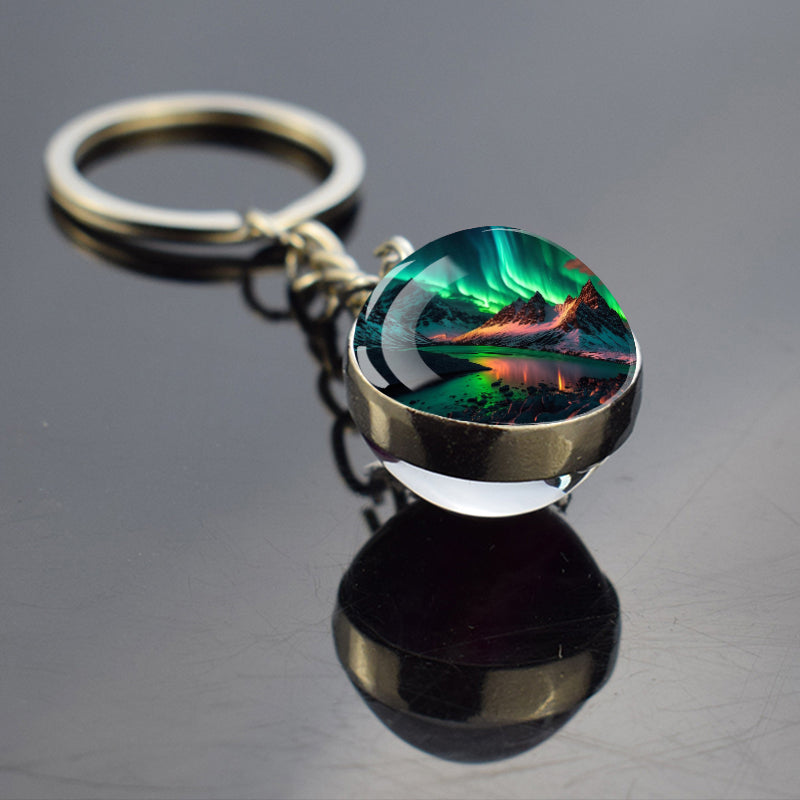 Luminous Aurora Borealis Keyring - Northern Light Jewelry - Unique Double Side Glass Ball Key Chain - Perfect Aurora Lovers Gift