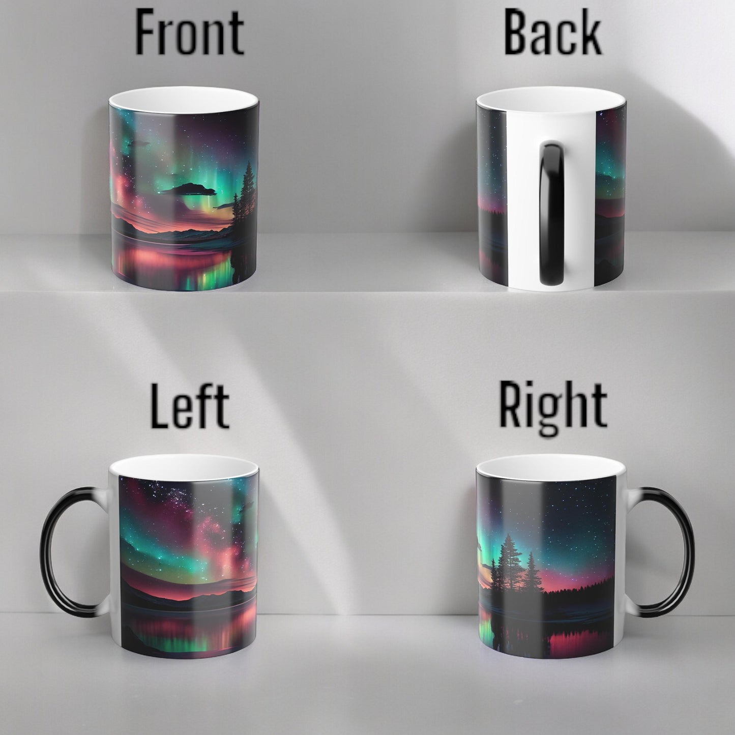 Töfrandi Aurora Borealis hitanæm mál - Northern Lights Magic Color Morphing Mug 11oz - Heat Reactive Night Sky Kaffibolli - Fullkomin gjöf fyrir náttúruunnendur