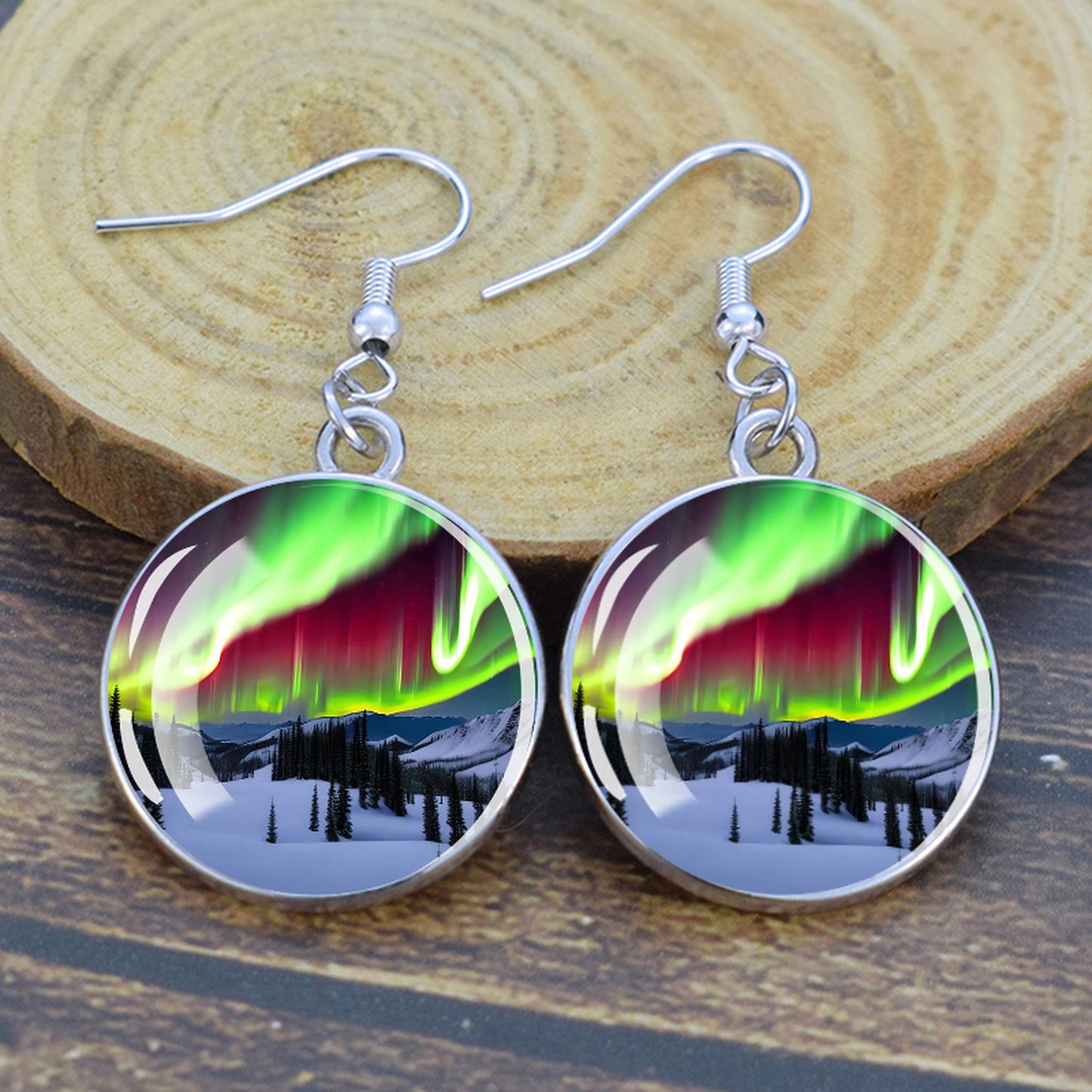 Luminous Aurora Borealis Drop Earrings - Northern Lights Jewelry - Unique Glass Cabochon Dangle Earrings - Perfect Aurora Lovers Gift