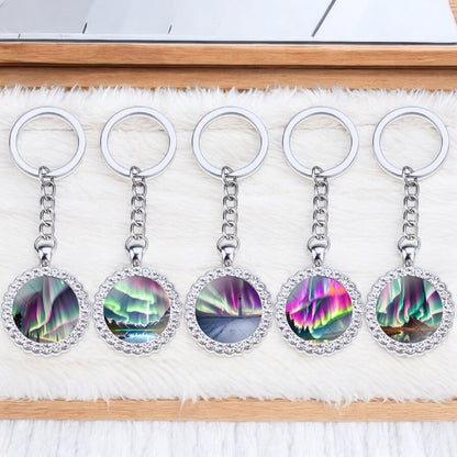 Luminous Aurora Borealis Silver Keyring - Northern Light Jewelry - Rhinestones Glass Key Chain - Perfect Aurora Lovers Gift