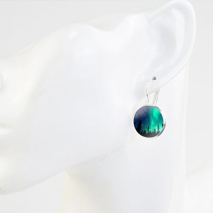 Luminous Aurora Borealis Hook Earrings - Northern Lights Jewelry - Unique Glass Cabochon Drop Earrings - Perfect Aurora Lovers Gift