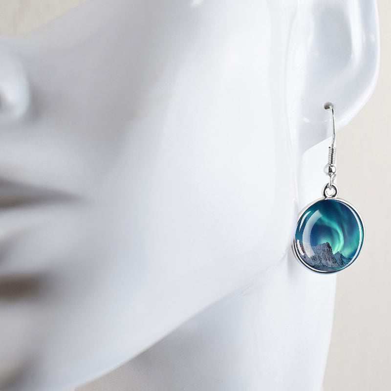 Pendientes colgantes luminosos de aurora boreal - Joyería de aurora boreal - Pendientes colgantes de cabujón de vidrio únicos - Regalo perfecto para los amantes de la aurora