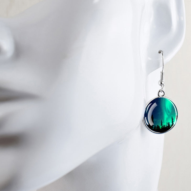 Luminous Aurora Borealis Drop Earrings - Northern Lights Jewelry - Unique Glass Cabochon Dangle Earrings - Perfect Aurora Lovers Gift