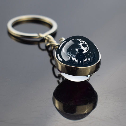 Unique Full Crescent Moon Keyring - Night Starry Sky Jewelry - Double Side Glass Ball Key Chain - Perfect Moon Lovers Gift 8