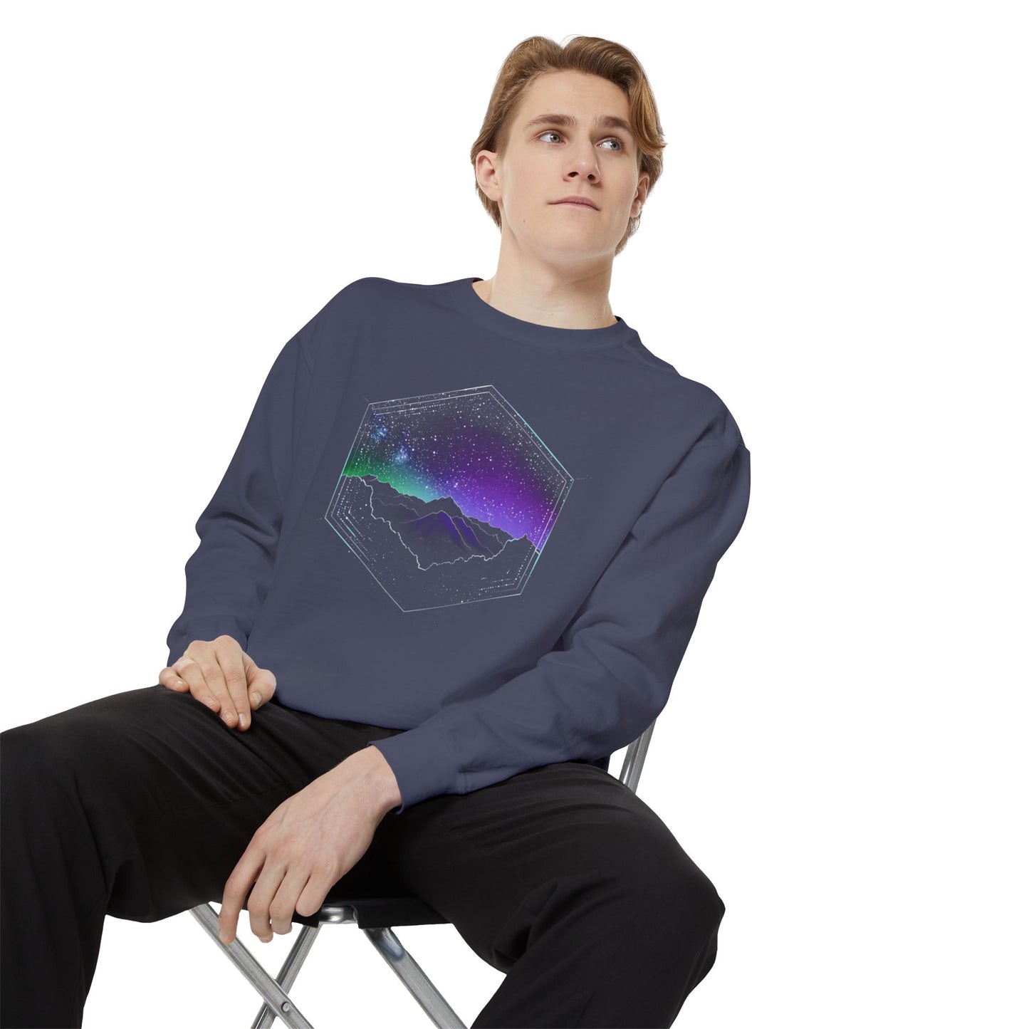 Aurora Borealis Unisex Garment-Dyed Sweatshirt - Northern Lights Arctic Magical Night Starry Sky Mountain Nature Adventure - Autumn Fall T-shirt - Aurora Gift