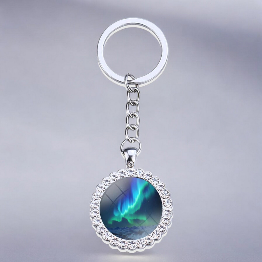 Porte-clés lumineux en argent Aurora Borealis - Bijoux Northern Light - Porte-clés en verre strass - Cadeau parfait pour les amoureux des aurores boréales