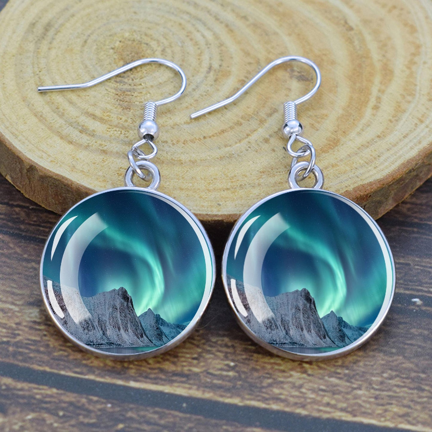 Gaismas Aurora Borealis Drop Auskari - Ziemeļblāzmas rotaslietas - Unikāli stikla Cabochon Dangle Auskari - Perfekta Aurora Lovers dāvana