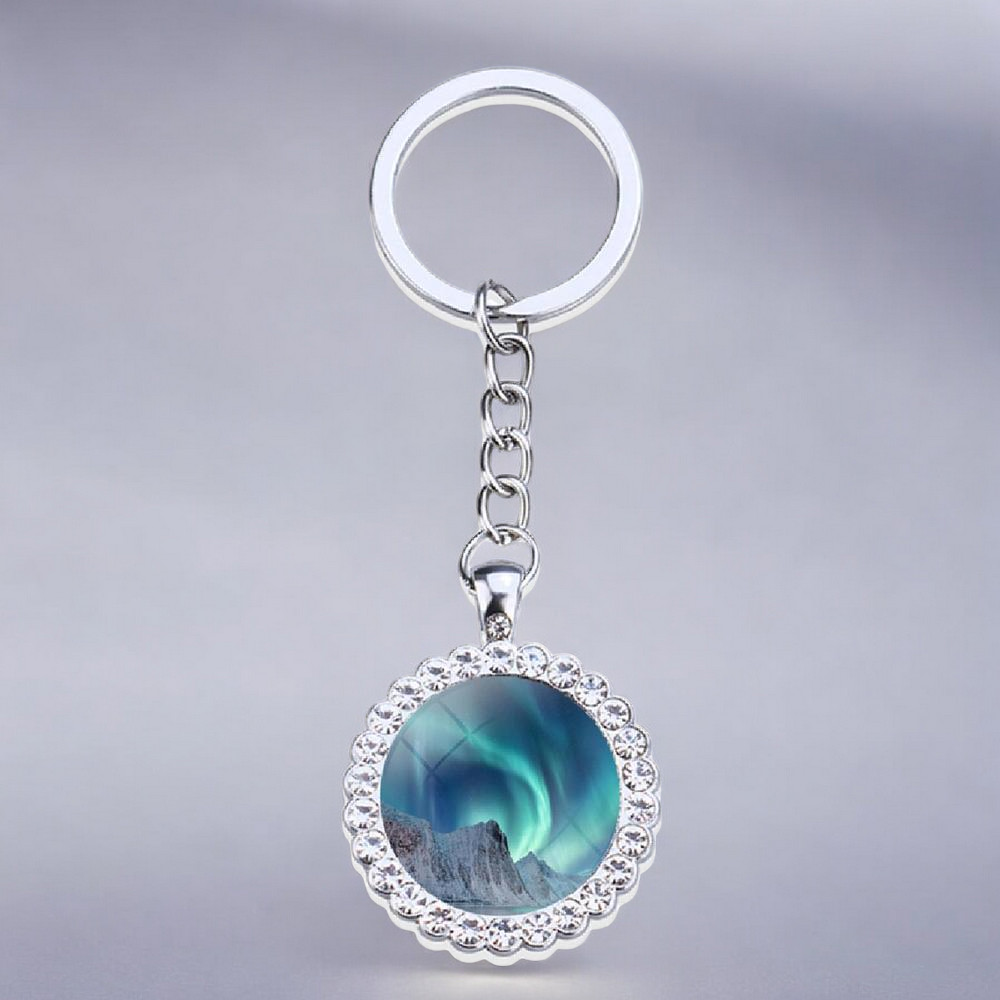 Porte-clés lumineux en argent Aurora Borealis - Bijoux Northern Light - Porte-clés en verre strass - Cadeau parfait pour les amoureux des aurores boréales