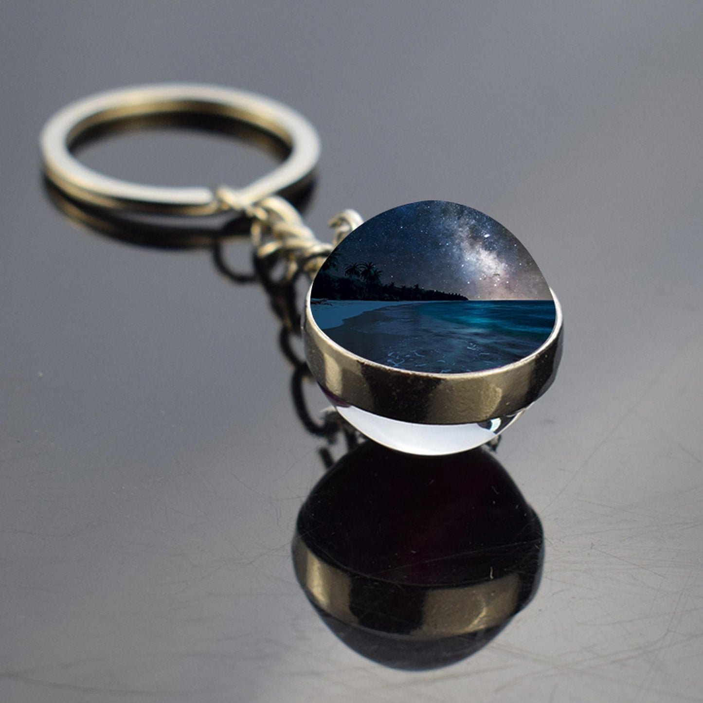 Milky Way Galaxy Nebula Star Keyring - Universe Cosmos Jewelry - Double Side Glass Ball Key Chain - Perfect Astronomy Lovers Gift