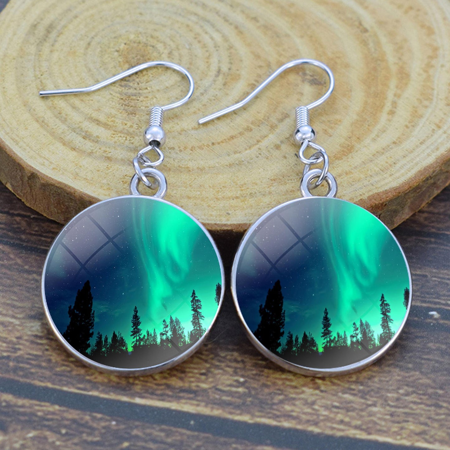 Luminous Aurora Borealis Drop Earrings - Northern Lights Jewelry - Unique Glass Cabochon Dangle Earrings - Perfect Aurora Lovers Gift