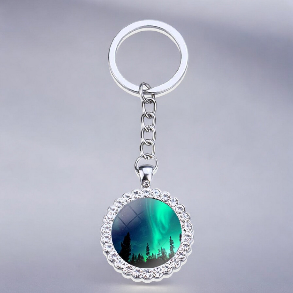 Luminous Aurora Borealis Silver Keyring - Northern Light Jewelry - Rhinestones Glass Key Chain - Perfect Aurora Lovers Gift