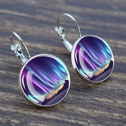 Luminous Aurora Borealis Hook Earrings - Northern Lights Jewelry - Unique Glass Cabochon Drop Earrings - Perfect Aurora Lovers Gift