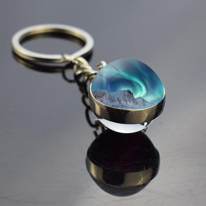 Luminous Aurora Borealis Keyring - Northern Light Jewelry - Unique Double Side Glass Ball Key Chain - Perfect Aurora Lovers Gift