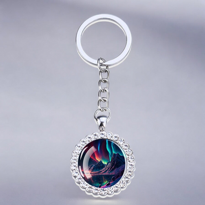 Luminous Aurora Borealis Silver Keyring - Northern Light Jewelry - Rhinestones Glass Key Chain - Perfect Aurora Lovers Gift