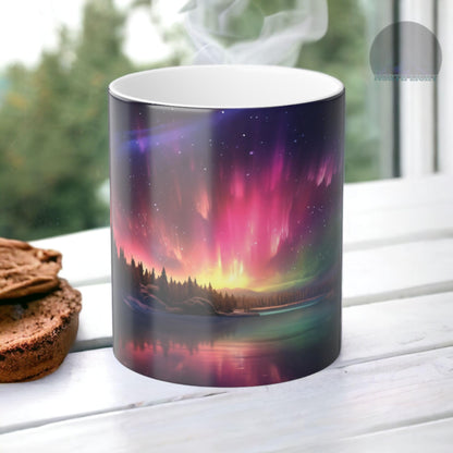 Fortryllende Aurora Borealis varmefølsomt krus - Northern Lights Magic Color Morphing-krus 11 oz - Heat Reactive Night Sky Coffee Cup - Perfekt gave til naturelskere