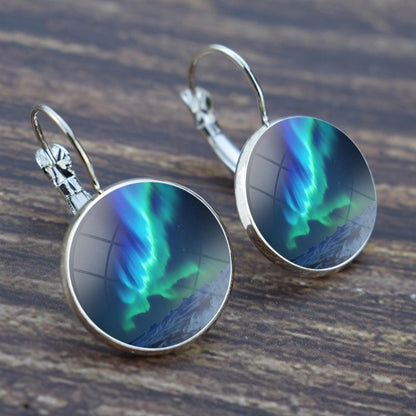 Luminous Aurora Borealis Hook Earrings - Northern Lights Jewelry - Unique Glass Cabochon Drop Earrings - Perfect Aurora Lovers Gift