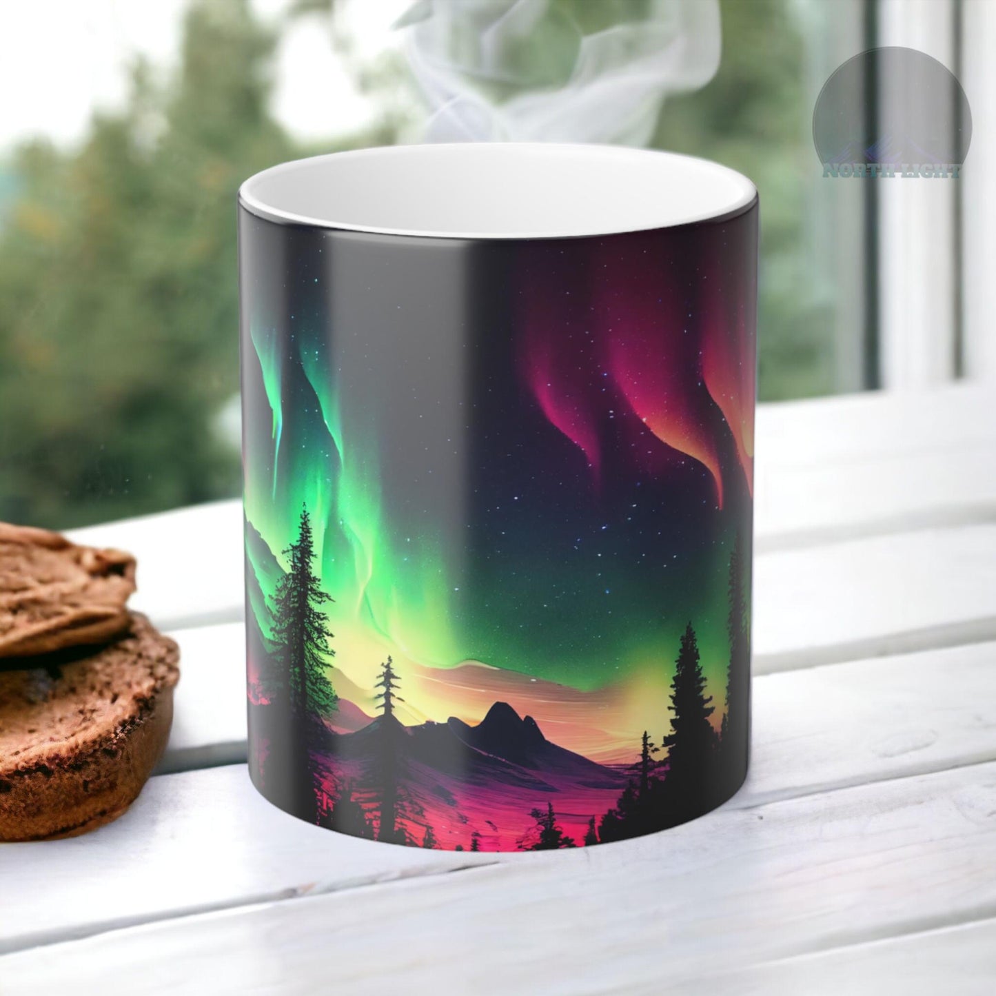 Fortryllende Aurora Borealis varmefølsomt krus - Northern Lights Magic Color Morphing-krus 11 oz - Heat Reactive Night Sky Coffee Cup - Perfekt gave til naturelskere