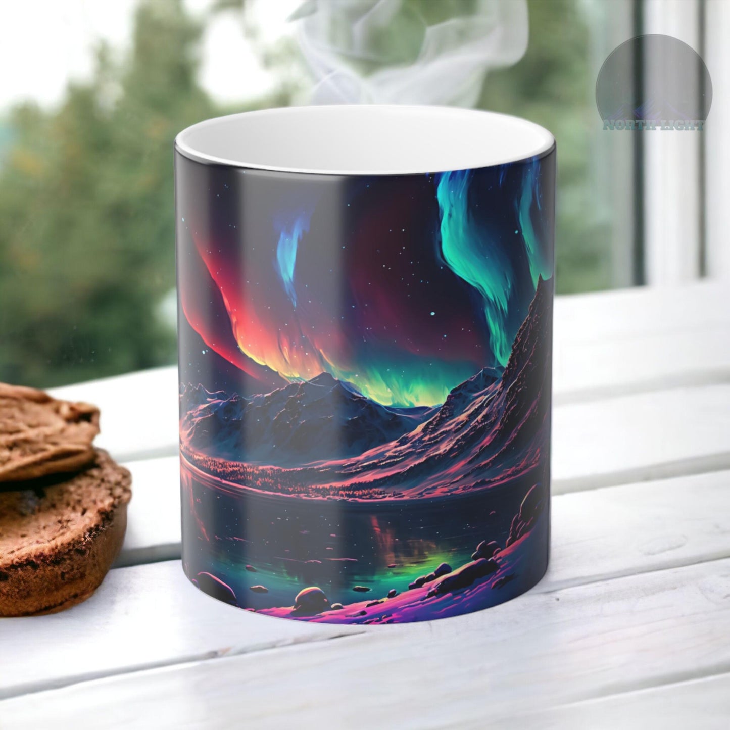 Fortryllende Aurora Borealis varmefølsomt krus - Northern Lights Magic Color Morphing-krus 11 oz - Heat Reactive Night Sky Coffee Cup - Perfekt gave til naturelskere