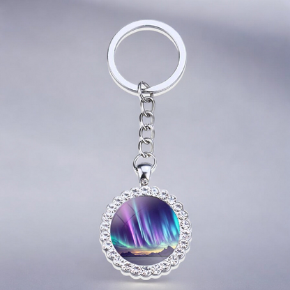 Luminous Aurora Borealis Silver Keyring - Northern Light Jewelry - Rhinestones Glass Key Chain - Perfect Aurora Lovers Gift