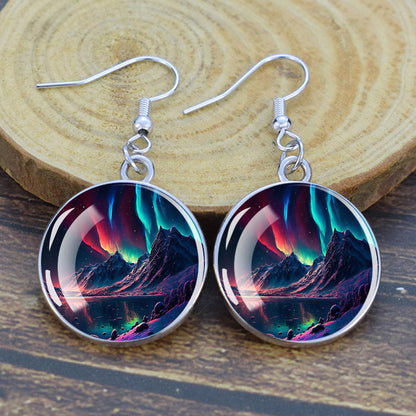 Pendientes colgantes luminosos de aurora boreal - Joyería de aurora boreal - Pendientes colgantes de cabujón de vidrio únicos - Regalo perfecto para los amantes de la aurora