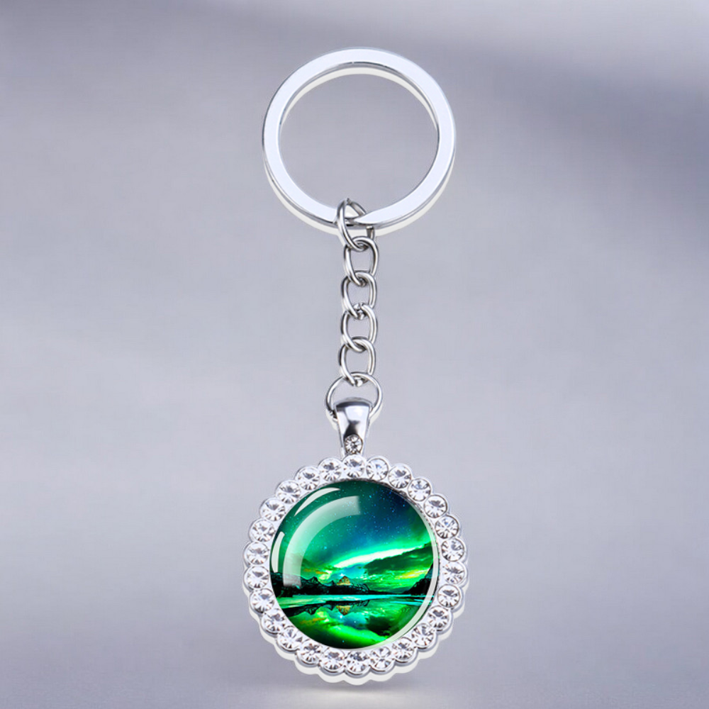 Porte-clés lumineux en argent Aurora Borealis - Bijoux Northern Light - Porte-clés en verre strass - Cadeau parfait pour les amoureux des aurores boréales