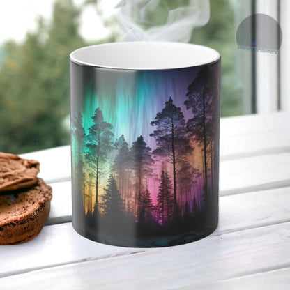 Lumoava Aurora Borealis Heat Sensitive Muki - Northern Lights Magic Color Morphing Muki 11 unssia - Heat Reactive Night Sky Coffee Cup - Täydellinen lahja luonnon ystäville