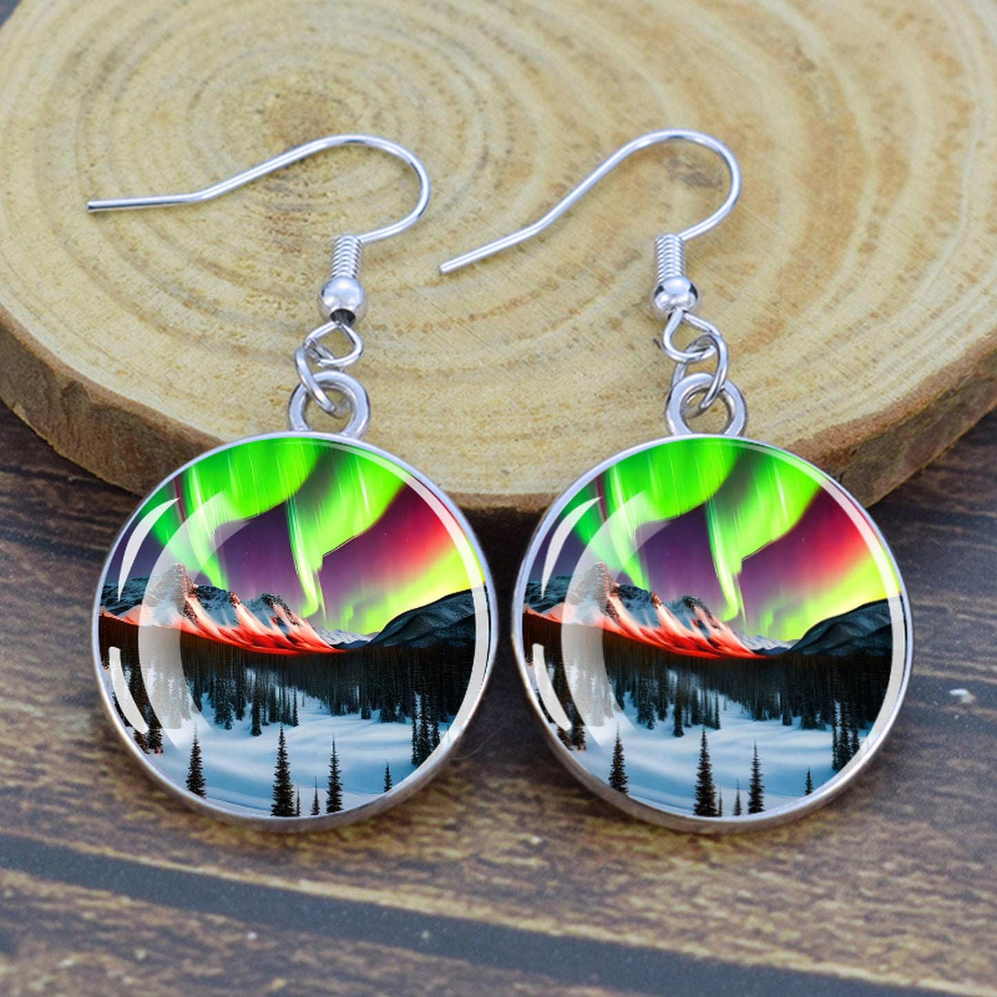 Orecchini pendenti luminosi Aurora Borealis - Gioielli dell'aurora boreale - Orecchini pendenti cabochon in vetro unici - Regalo perfetto per gli amanti dell'Aurora