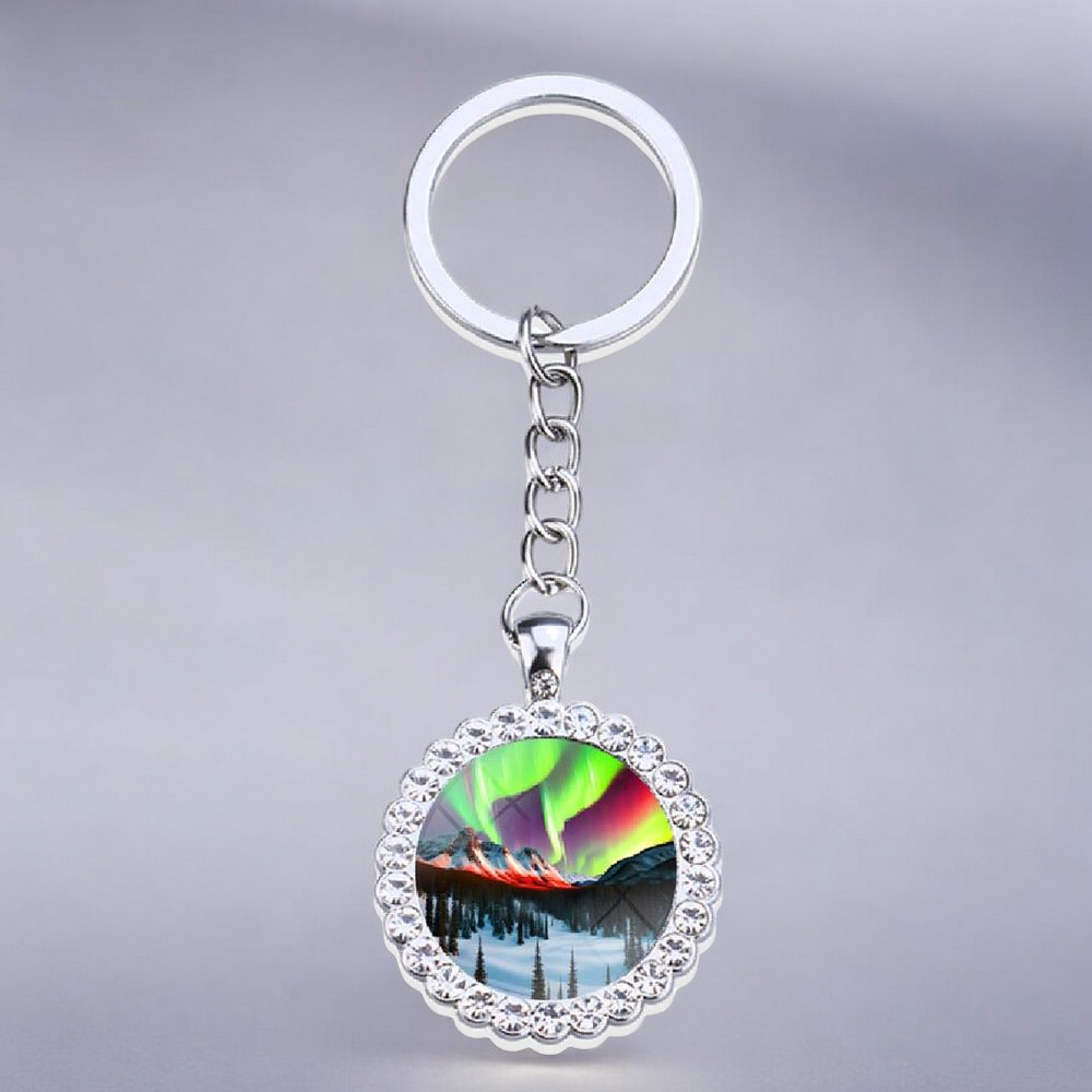 Porte-clés lumineux en argent Aurora Borealis - Bijoux Northern Light - Porte-clés en verre strass - Cadeau parfait pour les amoureux des aurores boréales