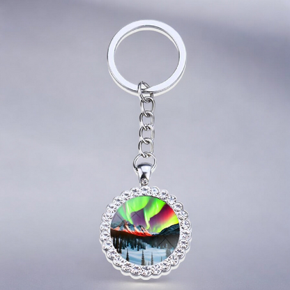 Porte-clés lumineux en argent Aurora Borealis - Bijoux Northern Light - Porte-clés en verre strass - Cadeau parfait pour les amoureux des aurores boréales