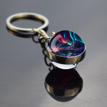 Luminous Aurora Borealis Keyring - Northern Light Jewelry - Unique Double Side Glass Ball Key Chain - Perfect Aurora Lovers Gift