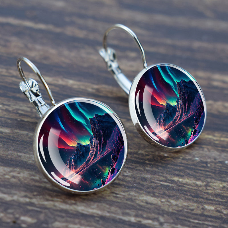 Luminous Aurora Borealis Hook Earrings - Northern Lights Jewelry - Unique Glass Cabochon Drop Earrings - Perfect Aurora Lovers Gift