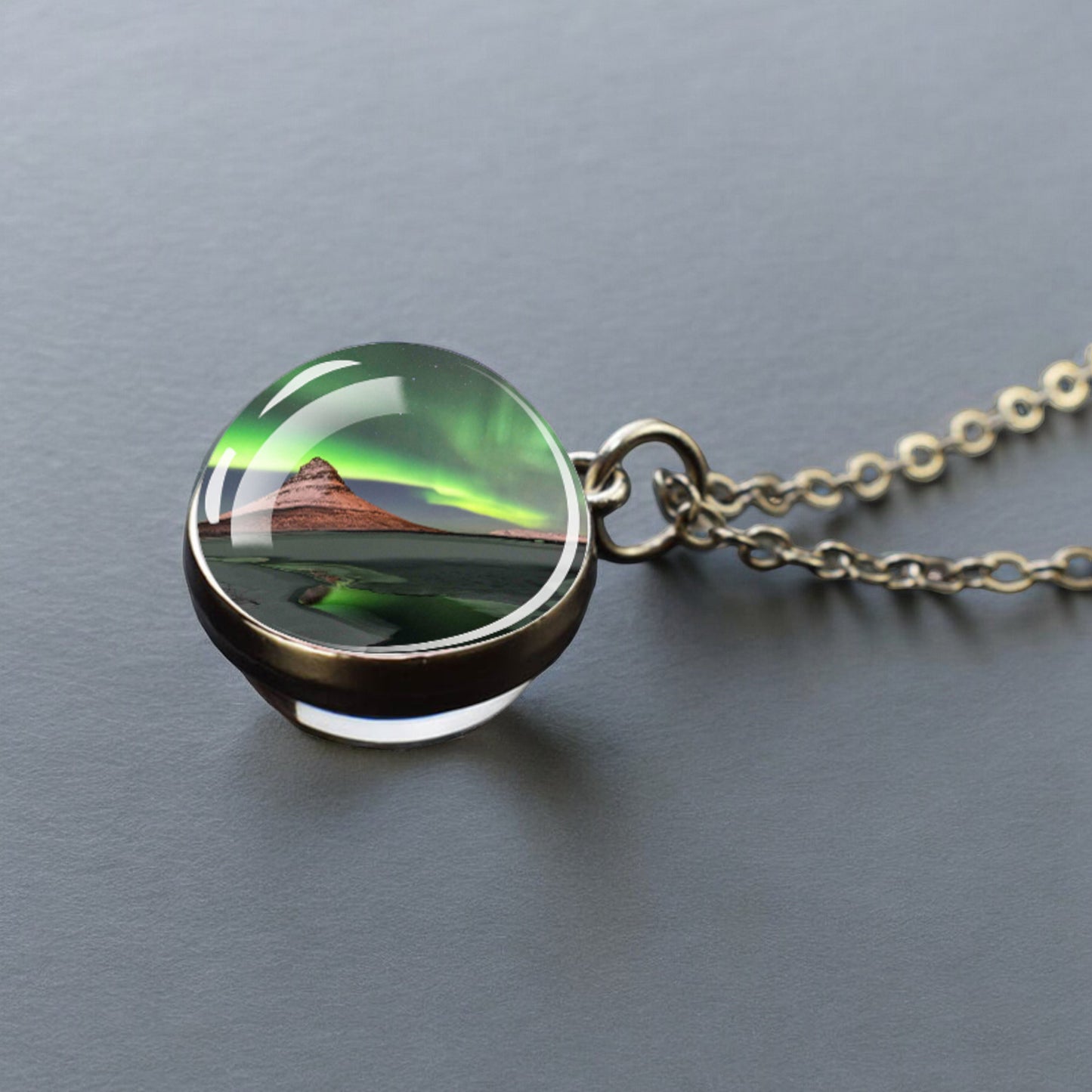 Luminous Aurora Borealis Silver Necklace- Northern Light Jewelry - Unique Double Side Glass Ball Pendent Necklace - Perfect Aurora Lovers Gift