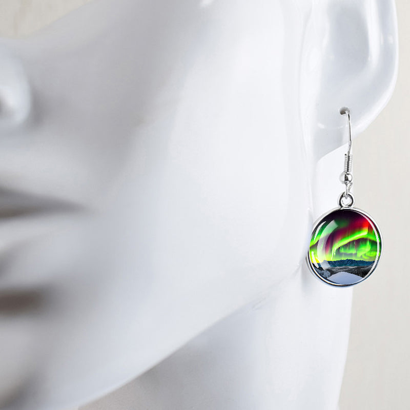 Luminous Aurora Borealis Drop Earrings - Northern Lights Jewelry - Unique Glass Cabochon Dangle Earrings - Perfect Aurora Lovers Gift